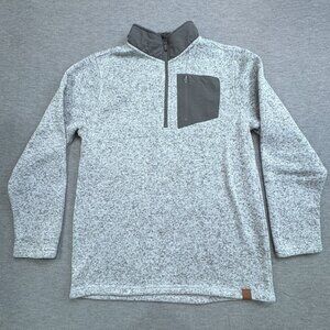 Old River Mens Size L Gray Speckled Quarter Zip Fleece Pullover Sweater Pocket
